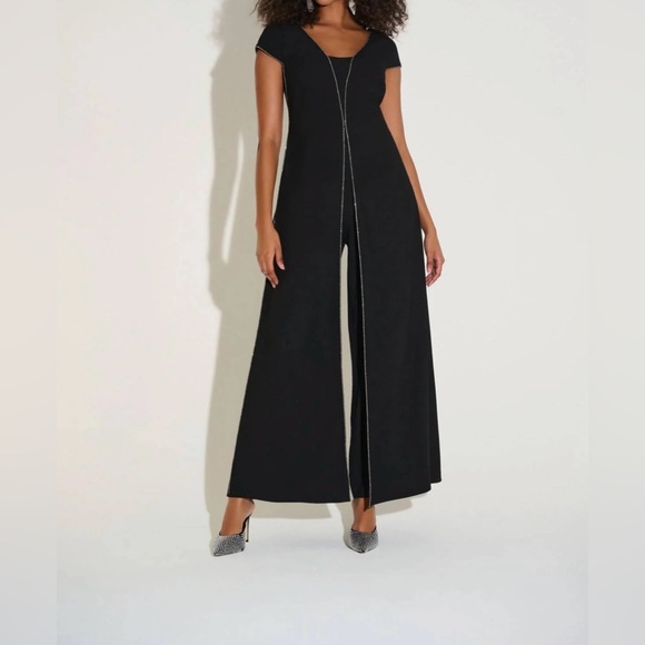 Joseph Ribkoff - Rhinestone Trim Split Panel Jumpsuit - Picture 1 of 3